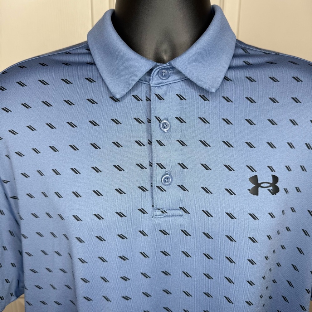 Under Armour Metallic Blue Mens LG Golf Polo Shirt with Geometric Pattern